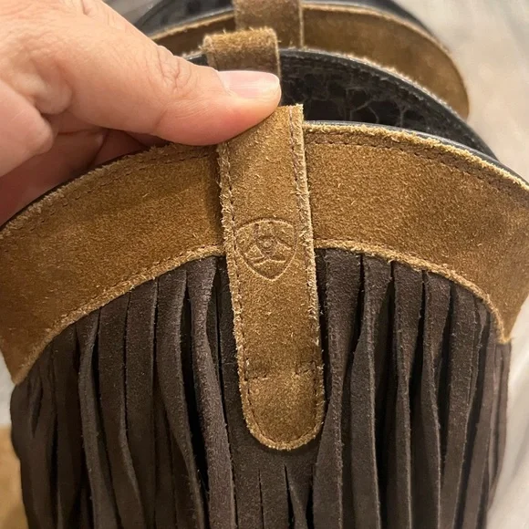 Ariat ATS Gold Rush Fringe Brown Leather Western Boots - Picture 5 of 8